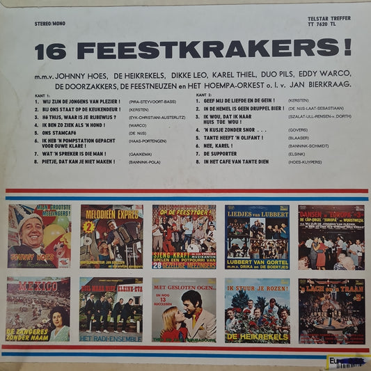 Various - 16 Feestkrakers (LP) Vinyl LP Vinyl Zeer Goed / Hoesje Goed "VINYLSINGLES.NL"