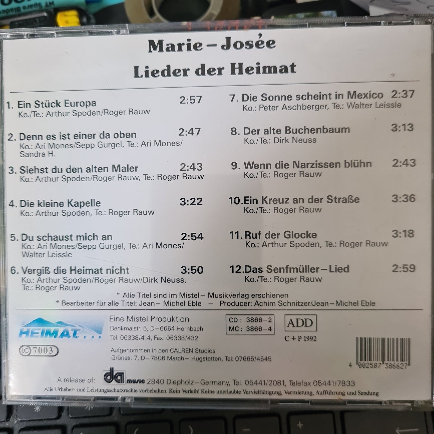 Marie Josee - Lieder Der Heimat (CD) Compact Disc Vinyl (VG) <br> Hoes (G+)