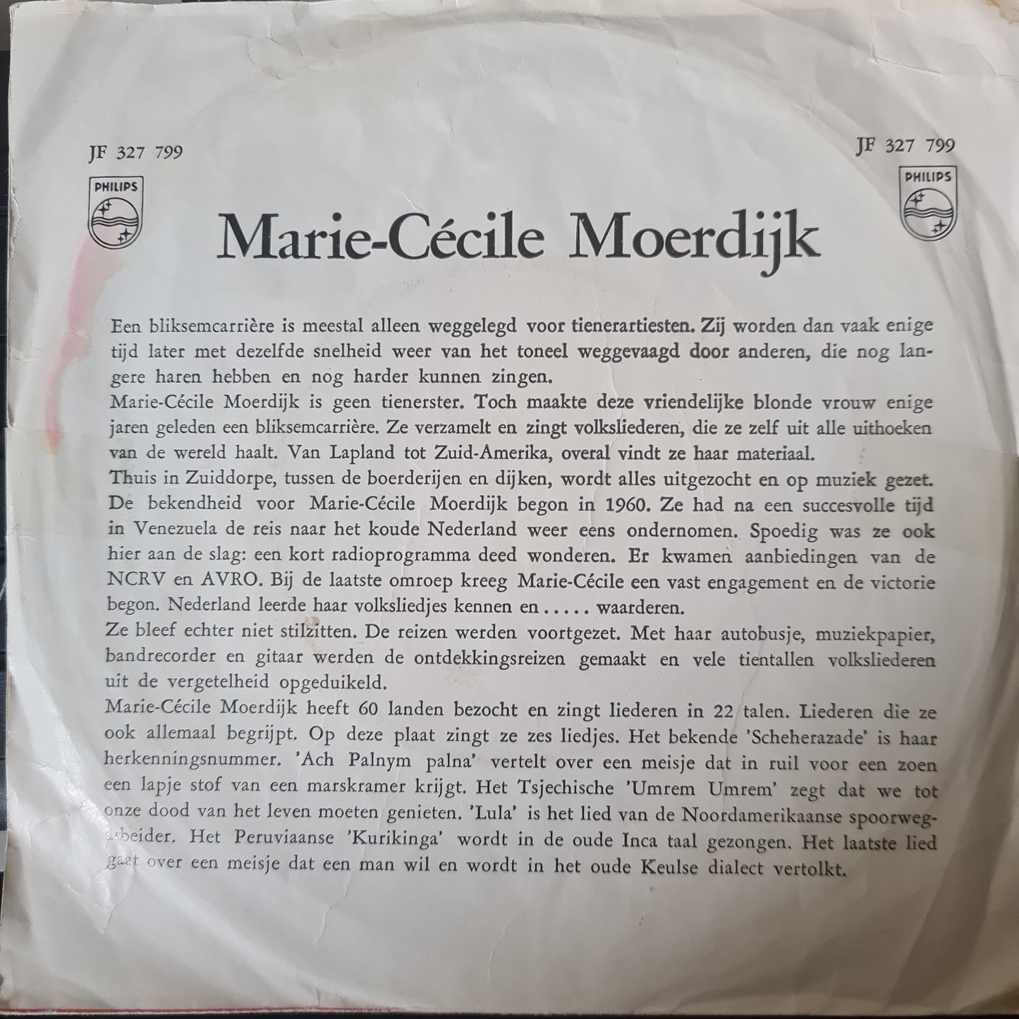 Marie-Cécile Moerdijk - Marie Cecile sings Vinyl Singles EP Vinyl Very Good (VG) <br> Hoes Good Plus (G+)