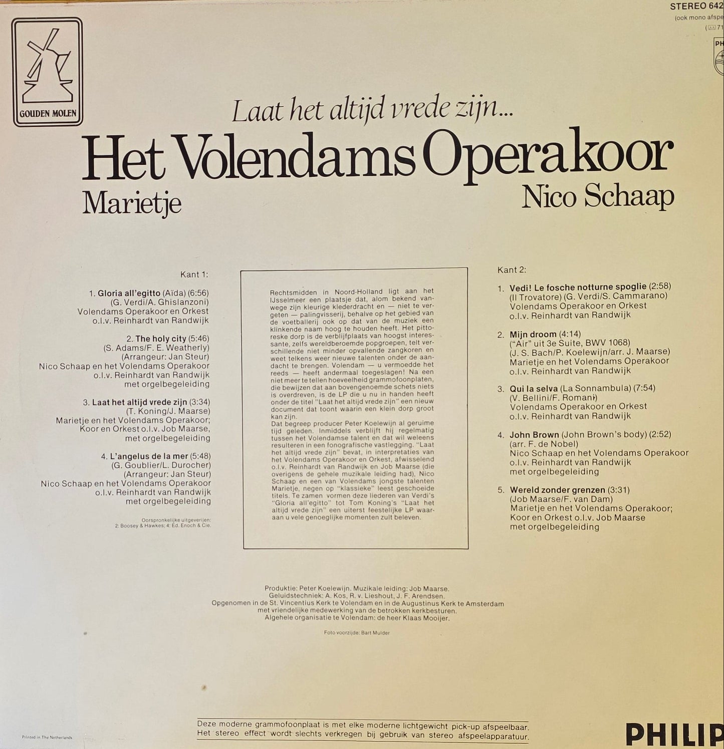 Volendams Operakoor, Marietje, Nico Schaap – Laat Het Altijd Vrede Zijn (LP)