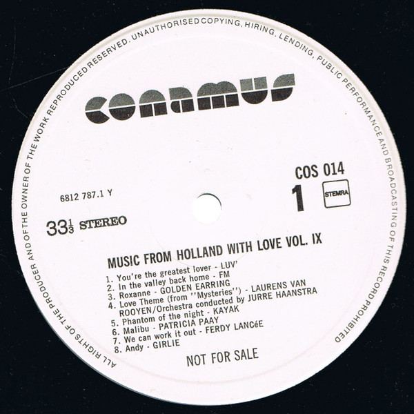 Various – Music From Holland With Love Vol. * (LP) Vinyl LP Vinyl Very Good (VG) <br> Hoes Good Plus (G+)