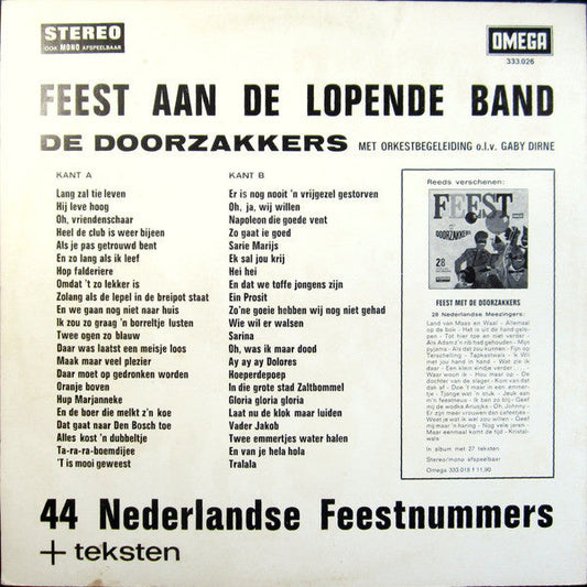 Doorzakkers - Feest Aan De Lopende Band (LP) Vinyl LP Vinyl Zeer Goed / Hoesje Goed "VINYLSINGLES.NL"