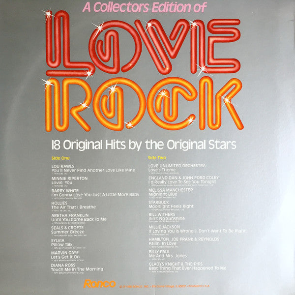 Various - Ronco Presents Love Rock (LP) Vinyl LP Vinyl Very Good (VG) <br> Hoes Good Plus (G+)