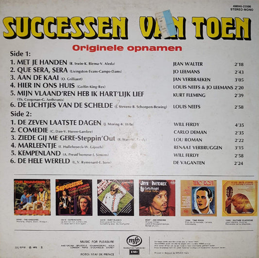 Various - Successen Van Toen (LP) Vinyl LP Vinyl Zeer Goed / Hoesje Goed "VINYLSINGLES.NL"