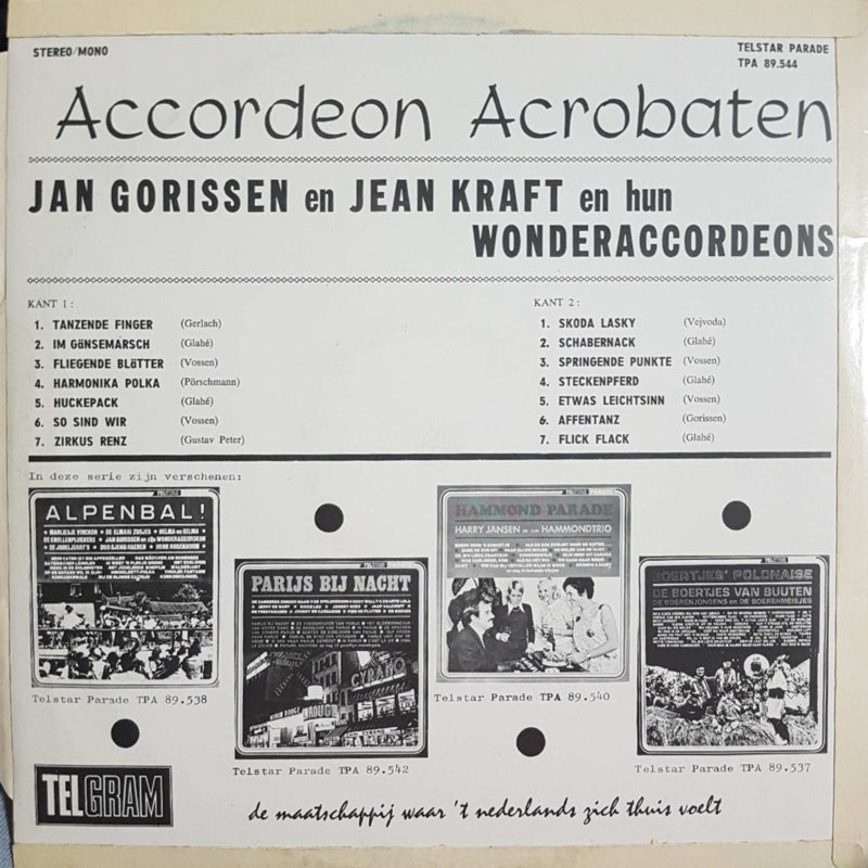 Jan Gorissen, Jean Kraft - Accordeon Acrobaten (LP) Vinyl LP Vinyl Very Good (VG) <br> Hoes Good Plus (G+)