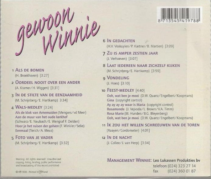 Winnie - Gewoon Winnie (CD) Compact Disc Goede Staat