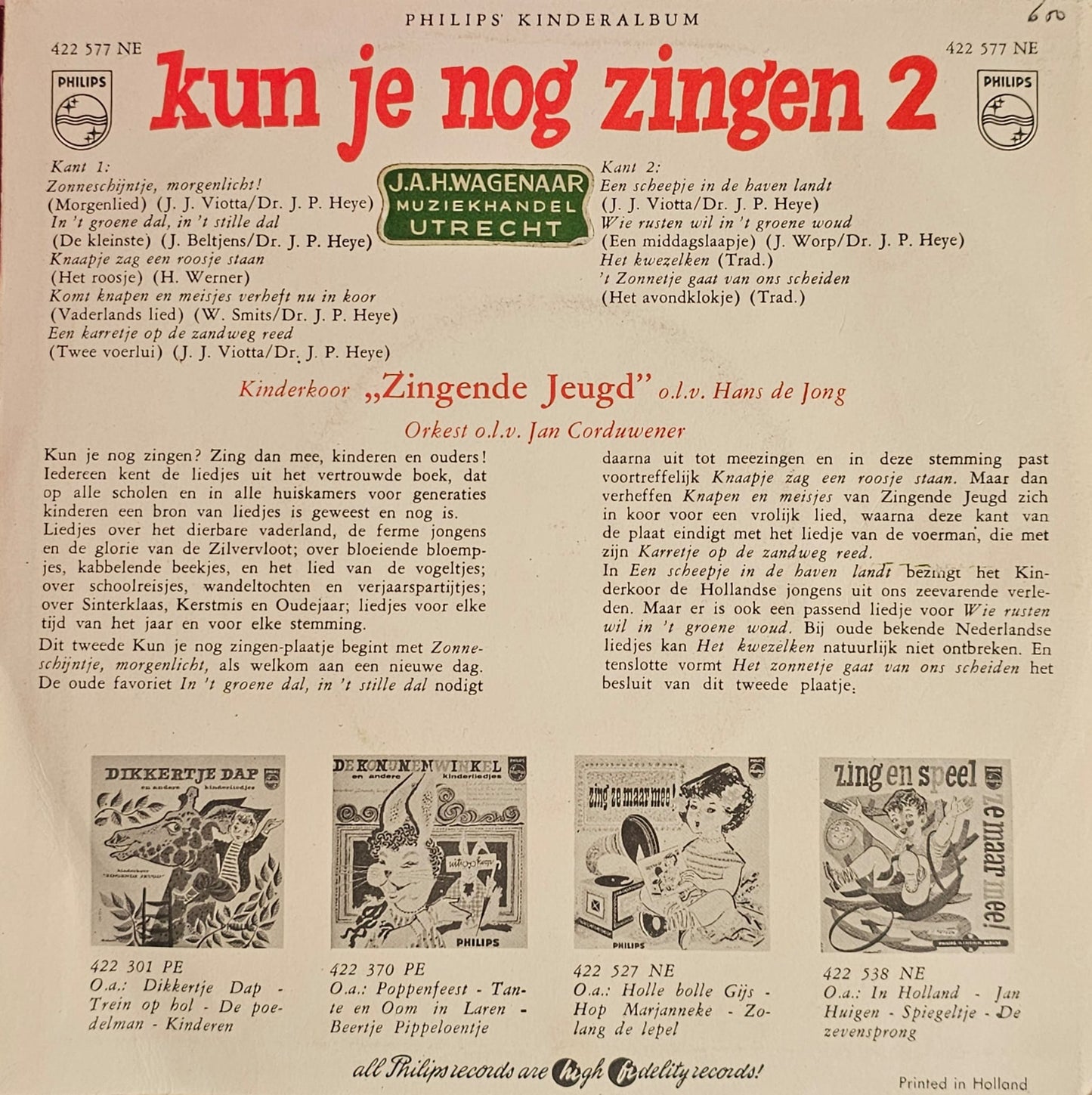 Zingende Jeugd - Kun Je Nog Zingen 2 Vinyl Singles Vinyl Very Good (VG) <br> Hoes Good Plus (G+)