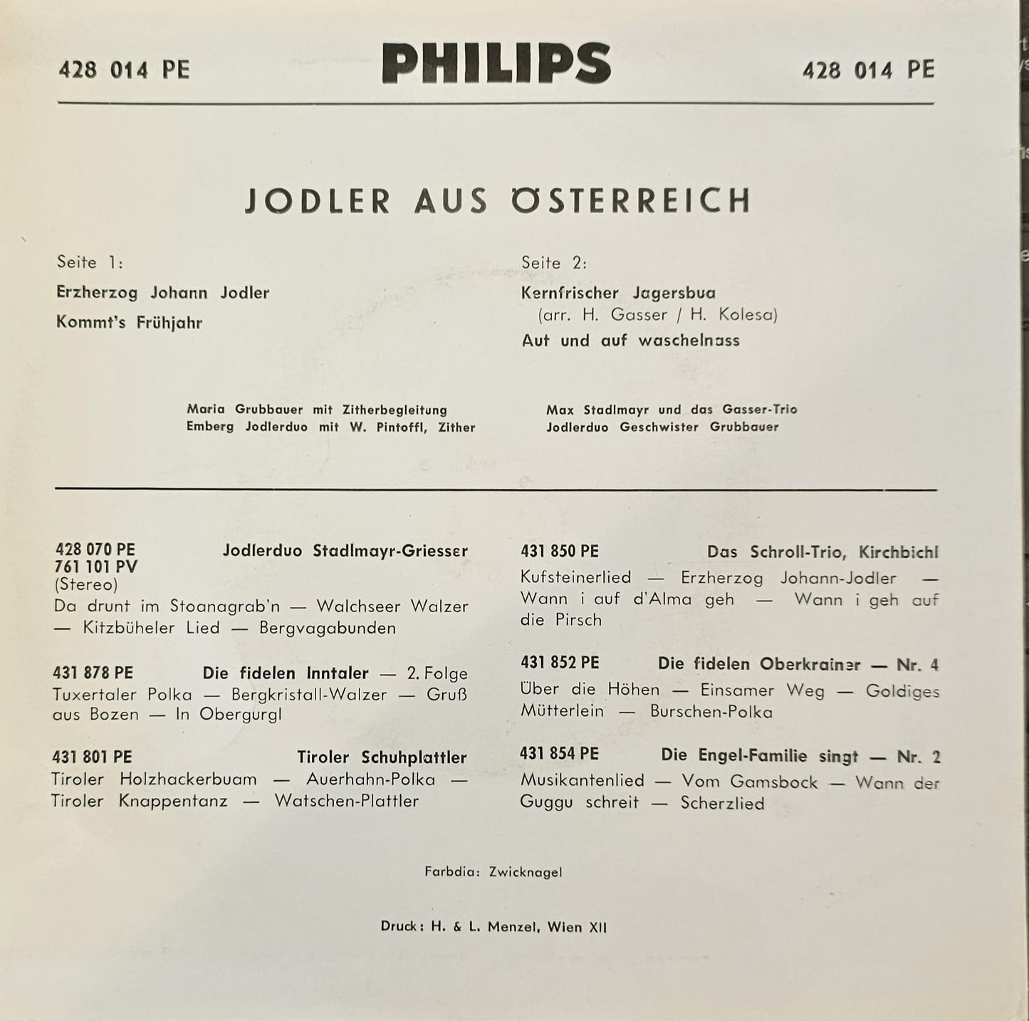 Various – Jodler Aus Österreich Vinyl Singles EP Vinyl Very Good (VG) <br> Hoes Good Plus (G+)