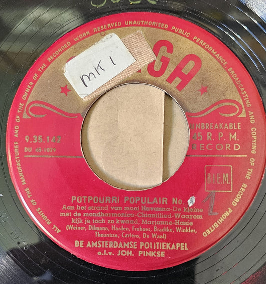 Amsterdamse Politiekapel - Potpourri Populair Nr. Vinyl Singles Vinyl Zeer Goed / Hoesje Generic "VINYLSINGLES.NL"
