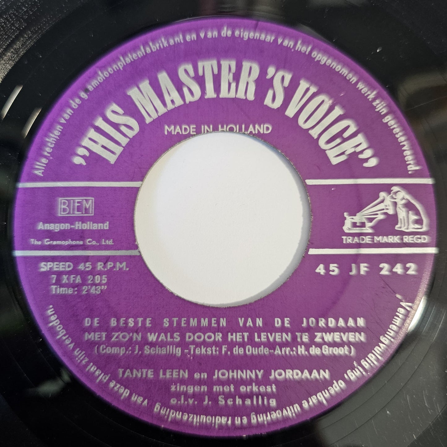 Tante Leen En Johnny Jordaan - Met Zo’n Wals Door Het Leven Te Zweven Vinyl Singles Vinyl Very Good (VG) <br> Hoes Good Plus (G+)