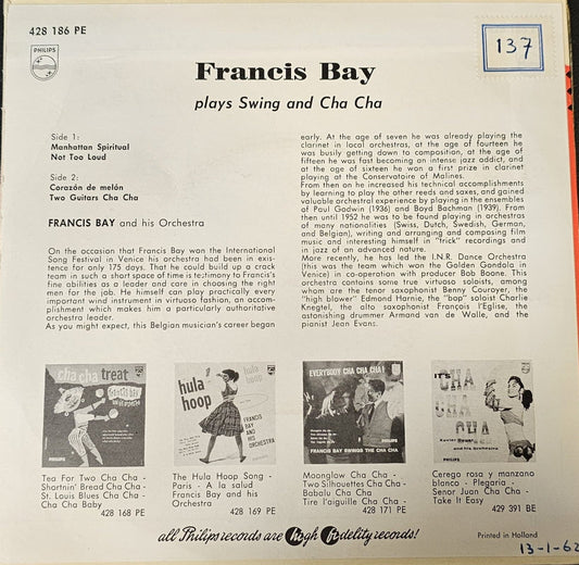 Francis Bay And His Orchestra – Plays Swing and Cha Cha Cha Vinyl Singles EP Media VG+ / Sleeve G+