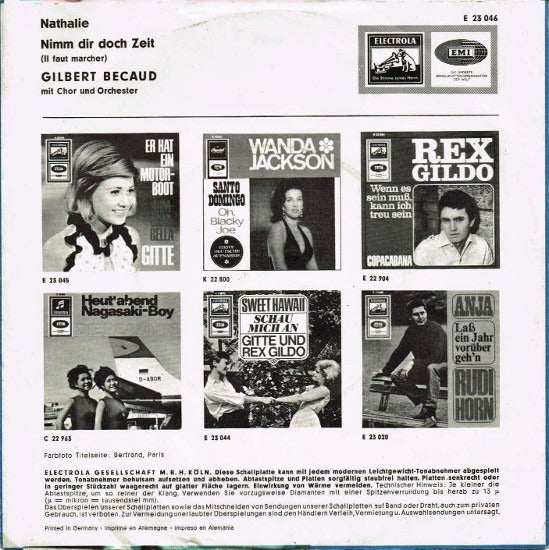 Gilbert Bécaud – Nathalie Vinyl Singles Vinyl Very Good (VG) <br> Hoes Good Plus (G+)