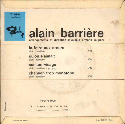 Alain Barrière - La Foire Aux Cœurs Vinyl Singles Vinyl Zeer Goed / Hoesje Goed "VINYLSINGLES.NL"