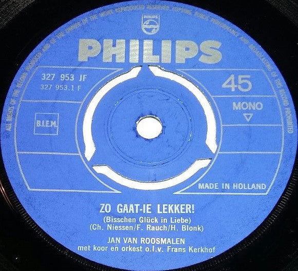 Jan van Roosmalen - Zo Gaat - Ie Lekker ! (Bisschen Glück In Liebe) Vinyl Singles Vinyl Very Good (VG) <br> Hoes Generic