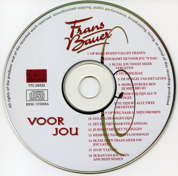 Frans Bauer - Voor Jou (CD) Compact Disc Vinyl Very Good (VG) <br> Hoes Good Plus (G+)
