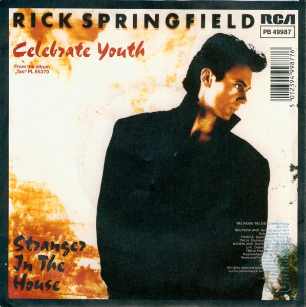 Rick Springfield - Celebrate Youth Vinyl Singles Vinyl Very Good (VG) <br> Hoes Good Plus (G+)