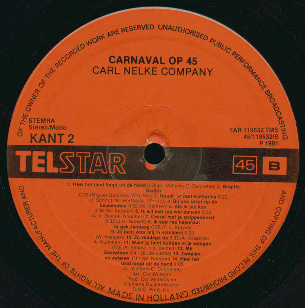Carl Nelke Company - Carnaval Op 45 (LP) Vinyl LP Vinyl Very Good (VG) <br> Hoes Good Plus (G+)