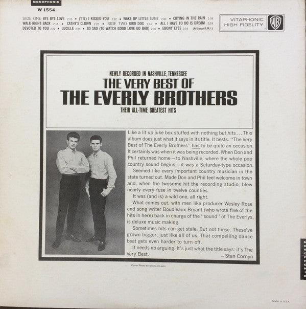 Everly Brothers - The Very Best Of The Everly Brothers (LP) Vinyl LP Vinyl Very Good (VG) <br> Hoes Good Plus (G+)