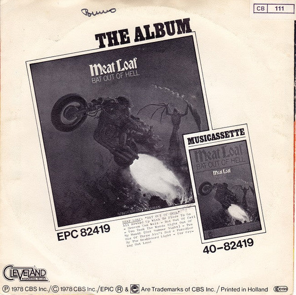 Meat Loaf - You Took The Words Right Out Of My Mouth Vinyl Singles Vinyl Very Good (VG) <br> Hoes Good Plus (G+)