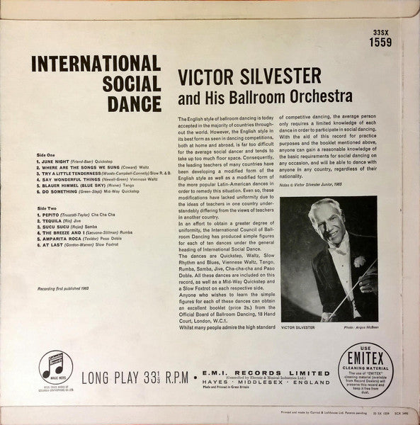 Victor Silvester And His Ballroom Orchestra - International Social Dance (LP) Vinyl LP Vinyl Very Good (VG) <br> Hoes Good Plus (G+)
