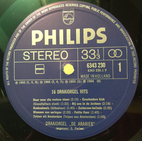 Draaiorgel De Arabier - ** Draaiorgel Hits (LP) Vinyl LP Vinyl Very Good (VG) <br> Hoes Good Plus (G+)