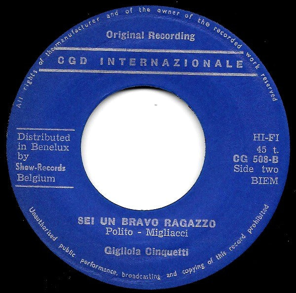 Gigliola Cinquetti - Non Ho L'Eta' (Per Amarti) Vinyl Singles Vinyl Very Good (VG) <br> Hoes Generic