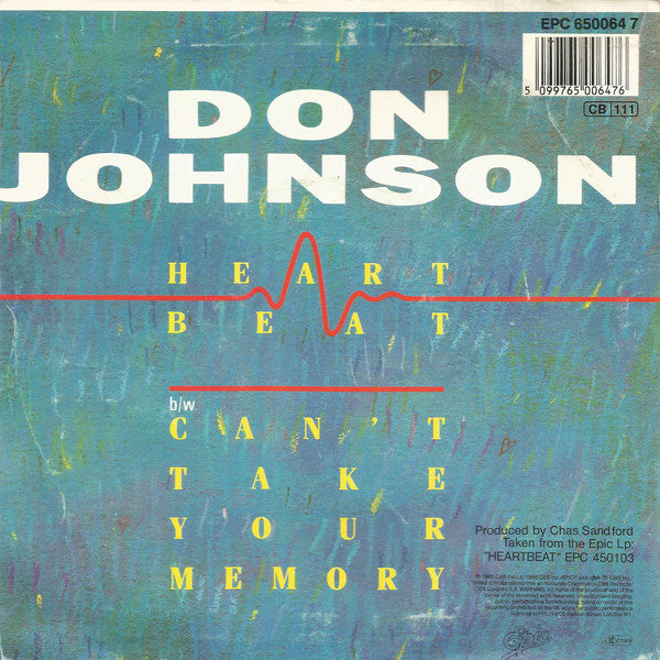 Don Johnson - Heart Beat Vinyl Singles Vinyl Very Good (VG) <br> Hoes Good Plus (G+)