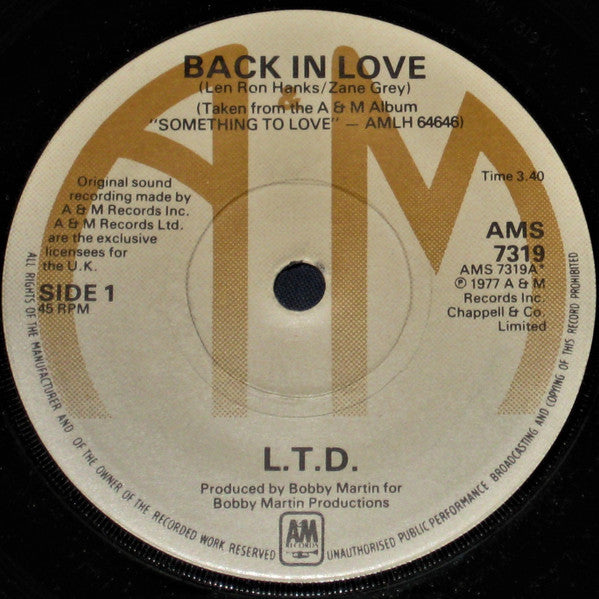 L.T.D. - Back In Love Vinyl Singles