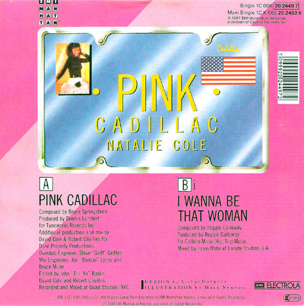 Natalie Cole - Pink Cadillac Vinyl Singles Vinyl Very Good (VG) <br> Hoes Good Plus (G+)