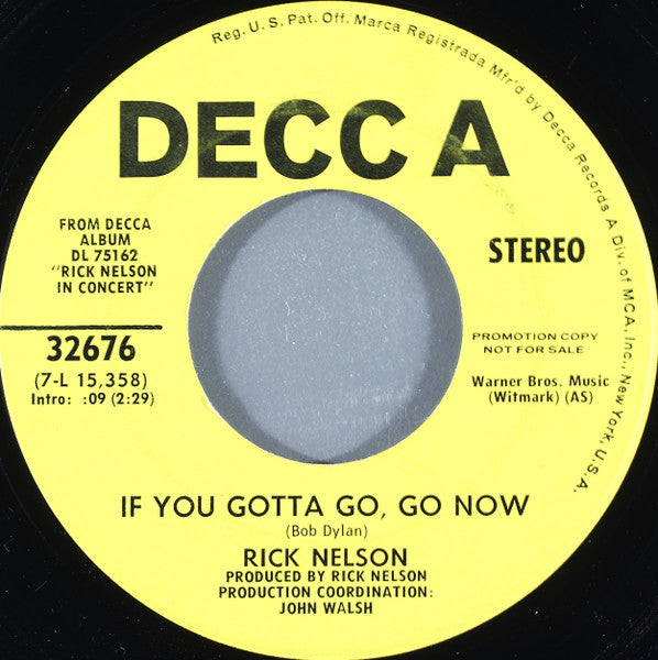 Ricky Nelson - I Shall Be Released Vinyl Singles Vinyl Very Good (VG) <br> Hoes Good Plus (G+)