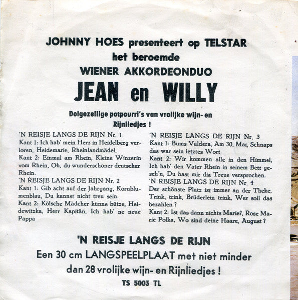 Jean En Willy - n Reisje Langs De Rijn * Vinyl Singles Vinyl Very Good (VG) <br> Hoes Good Plus (G+)