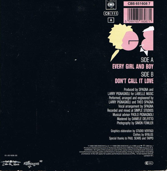 Ivana Spagna - Every Girl And Boy Vinyl Singles Vinyl Very Good (VG) <br> Hoes Good Plus (G+)