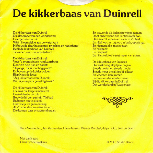 Hans Vermeulen - Kikkerbaas Van Duinrell Vinyl Singles Vinyl Very Good (VG) <br> Hoes Good Plus (G+)