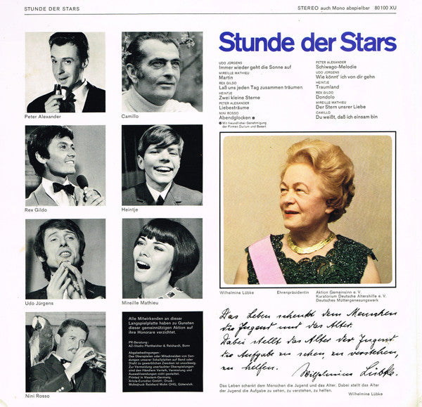 Various - Stunde Der Stars (LP) Vinyl LP Vinyl Very Good (VG) <br> Hoes Good Plus (G+)