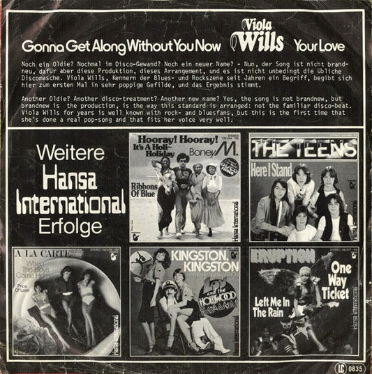 Viola Wills - Gonna Get Along Without You Now Vinyl Singles Vinyl Zeer Goed / Hoesje Goed "VINYLSINGLES.NL"