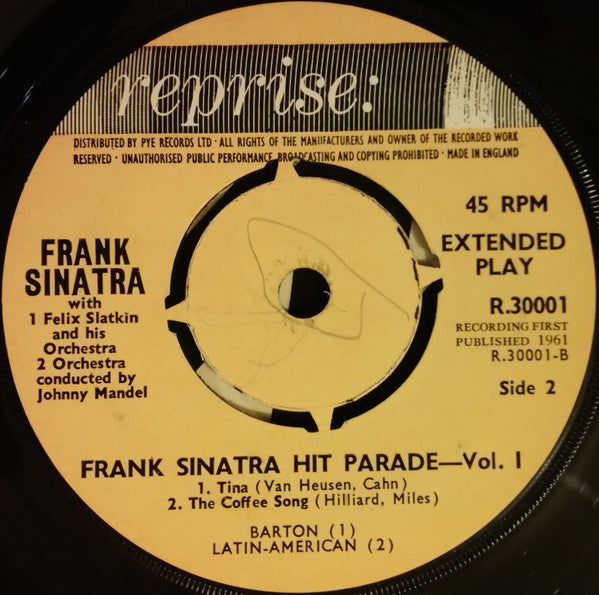 Frank Sinatra - Hit Parade Vol.1 Vinyl Singles EP Vinyl Very Good (VG) <br> Hoes Good Plus (G+)
