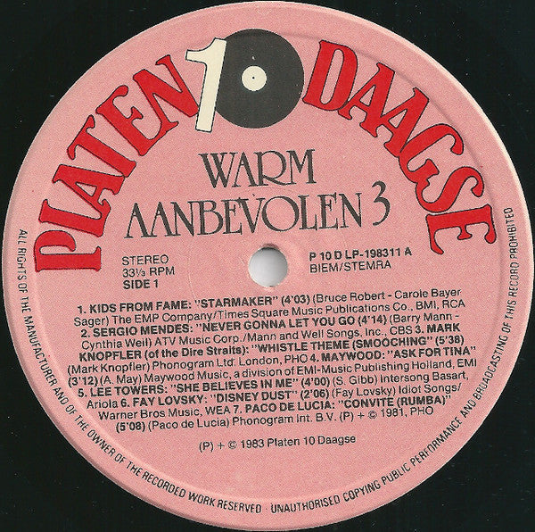 Various - Warm Aanbevolen (LP) Vinyl LP Vinyl Very Good (VG) <br> Hoes Good Plus (G+)