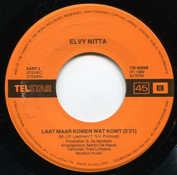 Elvy Nitta - ’n Nieuwe Liefde Vinyl Singles Vinyl Very Good (VG) <br> Hoes Good Plus (G+)