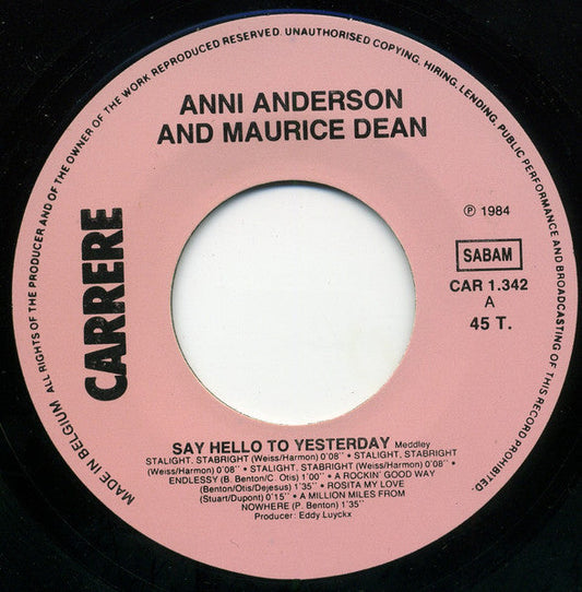 Anni Anderson & Maurice Dean- Say Hello To Yesterday Vinyl Singles Vinyl Zeer Goed / Hoesje Goed "VINYLSINGLES.NL"