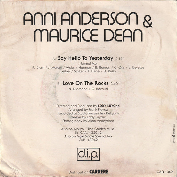 Anni Anderson & Maurice Dean- Say Hello To Yesterday Vinyl Singles Vinyl Very Good (VG) <br> Hoes Good Plus (G+)