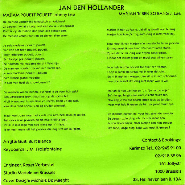 Jan Den Hollander - Madam Pouett Pouett Vinyl Singles Vinyl Very Good (VG) <br> Hoes Good Plus (G+)