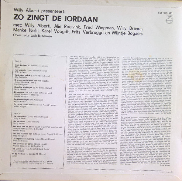 Various - Willy Alberti Presenteert: Zo Zingt De Jordaan (LP) Vinyl LP Vinyl Very Good (VG) <br> Hoes Good Plus (G+)