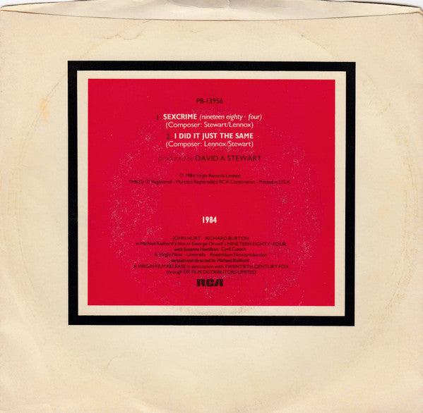 Eurythmics - Sexcrime (Nineteen Eighty Four) (B-Keus) Vinyl Singles Vinyl Goed / Hoes Redelijk