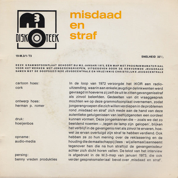 Unknown Artist - Misdaad En Straf Vinyl Singles Vinyl Very Good (VG) <br> Hoes Good Plus (G+)