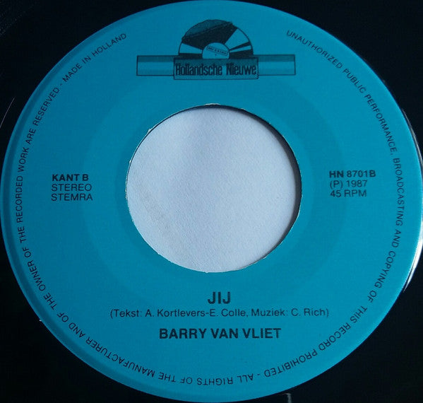 Barry Van Vliet - Een Beetje Vertier Vinyl Singles Vinyl Very Good (VG) <br> Hoes Good Plus (G+)