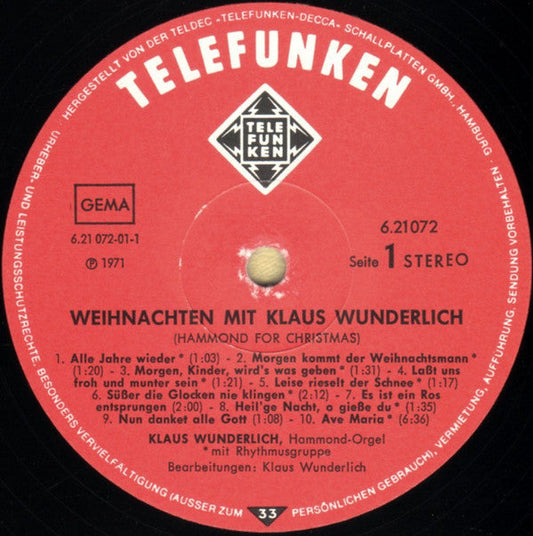 Klaus Wunderlich - Weihnachten Mit Klaus Wunderlich (LP) Vinyl LP Vinyl Zeer Goed / Hoesje Goed "VINYLSINGLES.NL"