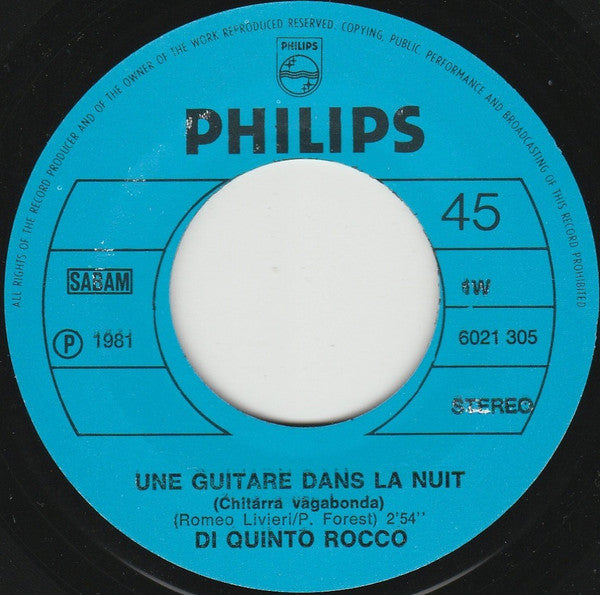 Di Quinto Rocco - Une Guitare Dans La Nuit Vinyl Singles