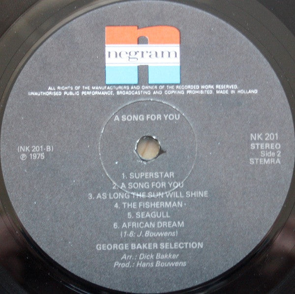 George Baker Selection - A Song For You (LP) 43121 Vinyl LP Vinyl Very Good (VG) <br> Hoes Good Plus (G+)