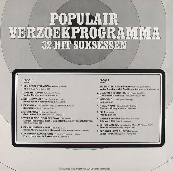 Various - Populair Verzoekprogramma ** Hit Suksessen (LP) Vinyl LP Dubbel Vinyl Very Good (VG) <br> Hoes Good Plus (G+)