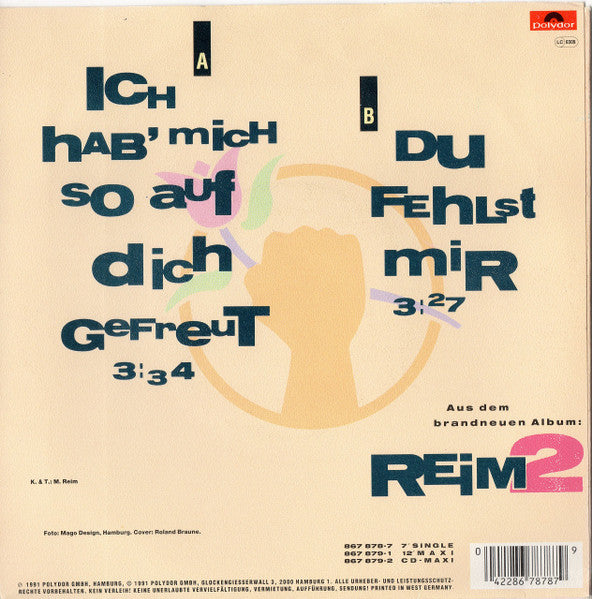 Matthias Reim - Ich Hab' Mich So Auf Dich Gefreut Vinyl Singles Vinyl Very Good (VG) <br> Hoes Good Plus (G+)